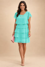 Chiffon A-Line/Princess Scoop Neck Short Mother of the Bride & Groom Dresses Tiered (SHI22500912)