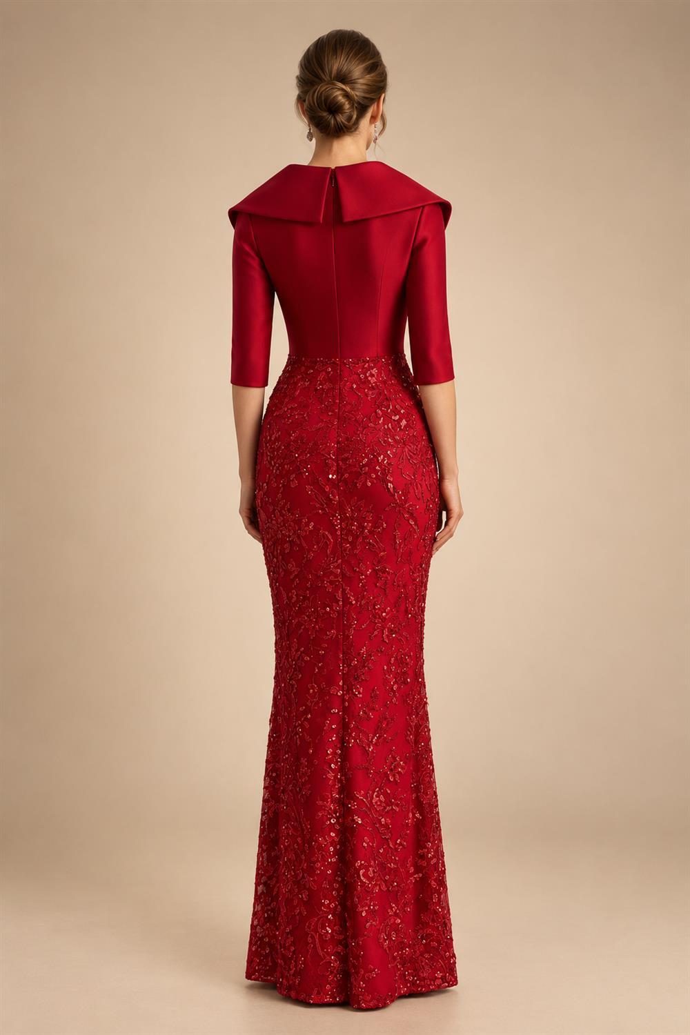 Sheath/Column Scoop Neck Lace Appliques Maxi Mother of the Bride & Groom Dresses with Ruched Waist & Sequin (SHI22501632)