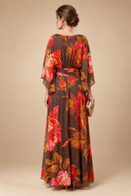 Floral Print A-Line/Princess Scoop Neck Tea-Length Mother of the Bride & Groom Dresses with Tiered Layers & Ruched Waist (SHI22501120)