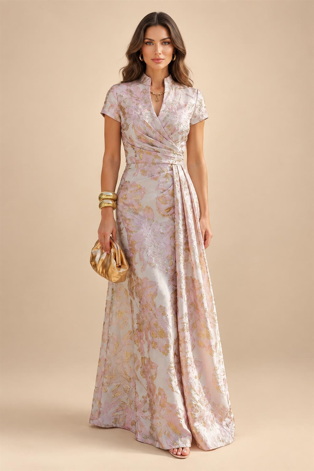 Satin A Line Round Neck Ruched Pleats Mother of the Bride & Groom Dresses (SHI22500952)