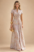 A-Line/Princess V-Neck Floral Embroidery Maxi Mother of the Bride & Groom Dresses with Ruched Waist (SHI22501624)