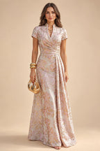 Jacquard Sheath/Column V-Neck Tea-Length Mother of the Bride & Groom Dresses for Women (SHI22501292)