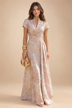 Floral Print A-Line/Princess V-Neck Tea-Length Mother of the Bride & Groom Dresses with Ruched Waist & Pockets (SHI22501150)