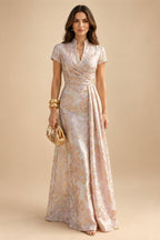 A-Line/Princess V-Neck Chiffon Floor-Length Mother of the Bride & Groom Dresses with Lace Appliques & Ruched Waist (SHI22501678)