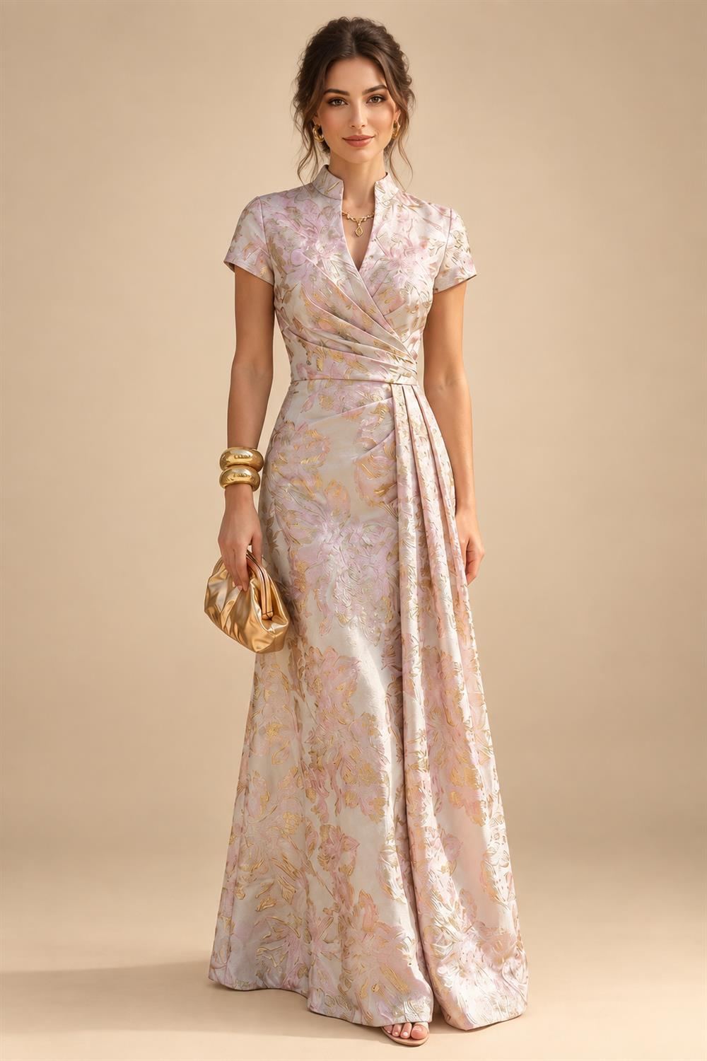 Sequin Floral A-Line/Princess V-Neck Floor-Length Mother of the Bride & Groom Dresses with 3D Flowers & Pleats (SHI22501348)