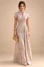 Sequin Floral A-Line/Princess V-Neck Floor-Length Mother of the Bride & Groom Dresses with 3D Flowers & Pleats (SHI22501348)