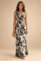 Jacquard Sheath/Column V-Neck Floor-Length Mother of the Bride & Groom Dresses with Ruffles & Ruched Waist (SHI22501060)