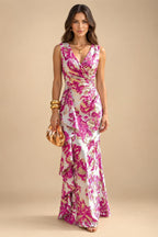 Jacquard Sheath/Column V-Neck Floor-Length Mother of the Bride & Groom Dresses with Ruffles & Ruched Waist (SHI22501060)