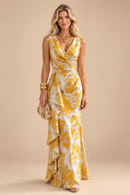 Jacquard Sheath/Column V-Neck Floor-Length Mother of the Bride & Groom Dresses with Ruffles & Ruched Waist (SHI22501060)