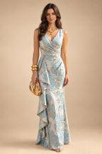 Jacquard Sheath/Column V-Neck Floor-Length Mother of the Bride & Groom Dresses with Ruffles & Ruched Waist (SHI22501060)