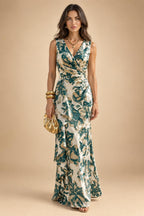 Jacquard Sheath/Column V-Neck Floor-Length Mother of the Bride & Groom Dresses with Ruffles & Ruched Waist (SHI22501060)