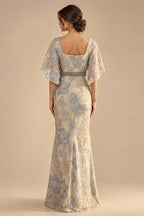 Cape Sleeve Floral Jacquard Satin Tea-Length Ruched Mother of the Bride Dresses 2 Piece (SHIA22500528)