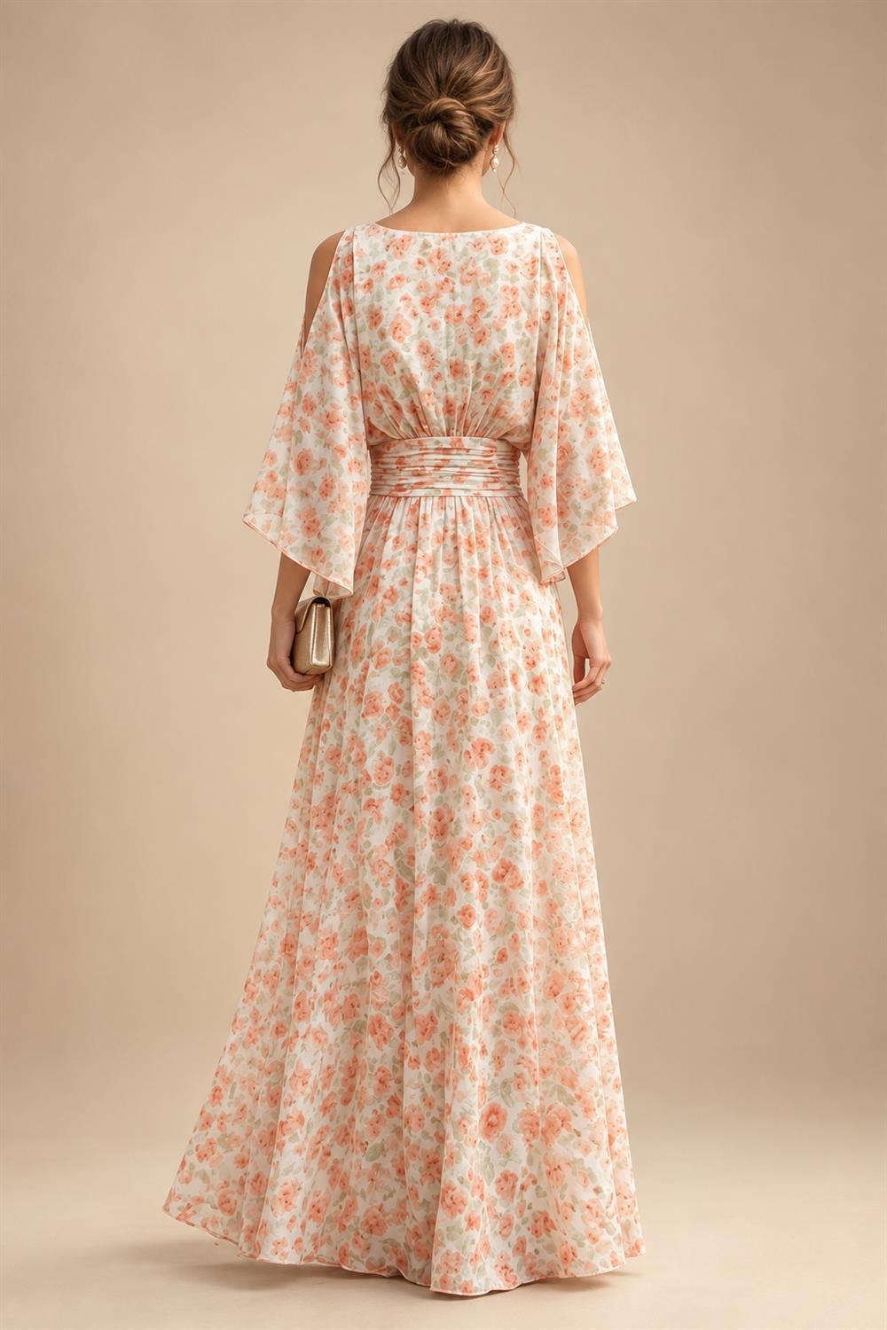 Floral Print A-Line/Princess Scoop Neck Tea-Length Mother of the Bride & Groom Dresses with Tiered Layers & Ruched Waist (SHI22501120)