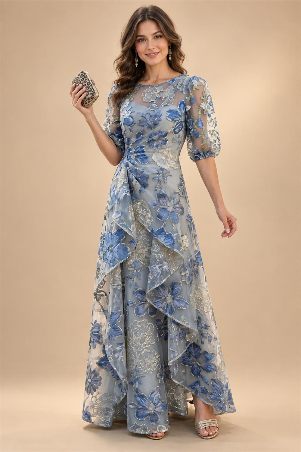 A-Line/Princess Off Shoulder Chiffon Maxi Mother of the Bride & Groom Dresses with Lace Appliques, Rhinestone & Pleats (SHI22501655)