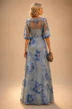 Sheath/Column V-Neck Jacquard Maxi Mother of the Bride & Groom Dresses with Ruffles & Slit (SHI25001047)