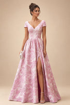 Sheath Floral Jacquard Off Shoulder Mother of the Bride & Groom Dresses with Flower (SHI22500777)