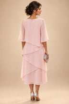 Chiffon A-Line/Princess Scoop Neck Floor-Length Mother of the Bride & Groom Dresses with Tiered Layers (SHI22501536)