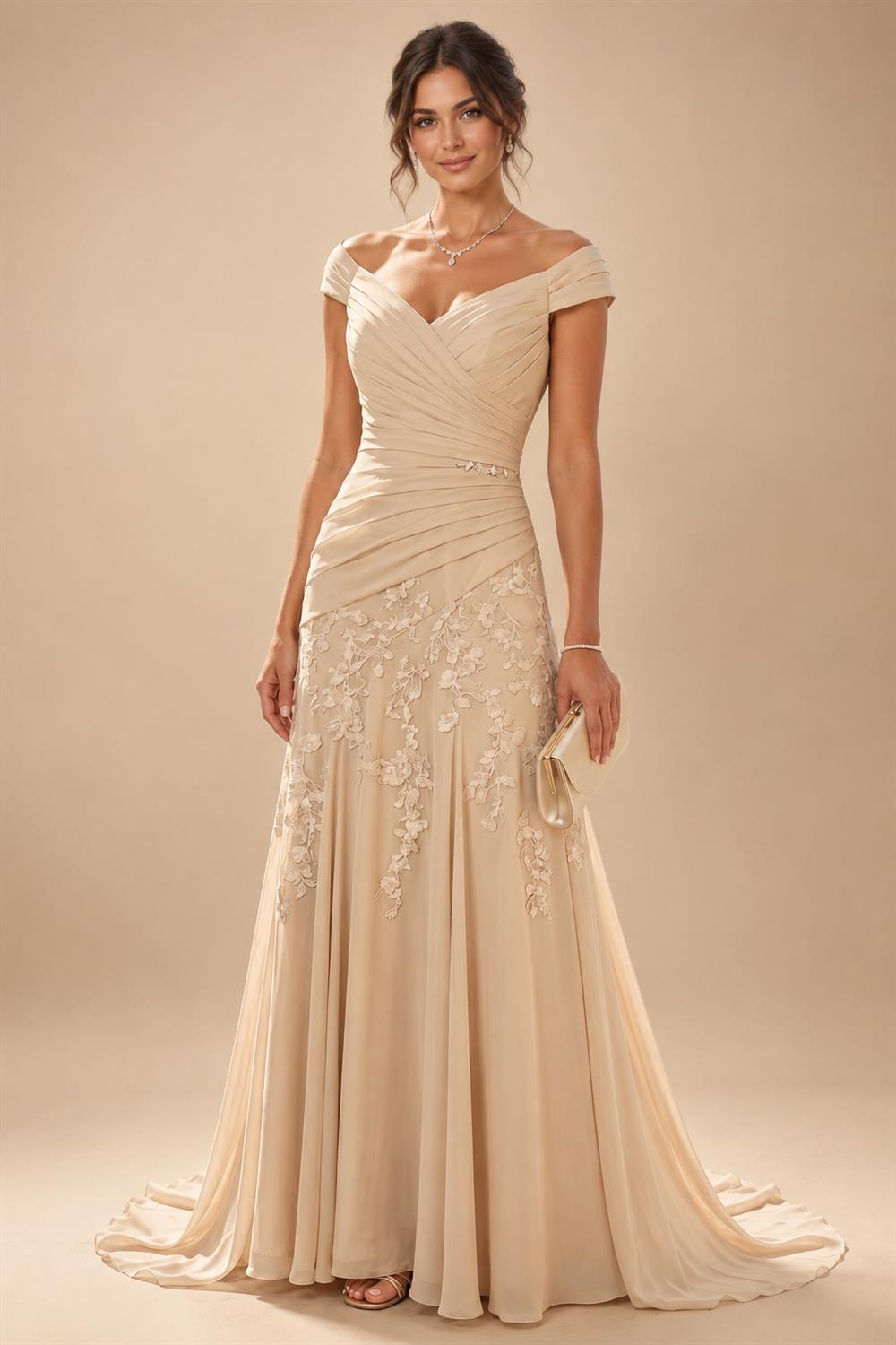 Scoop Neck Chiffon Floor-Length Mother of the Bride & Groom Jumpsuit with Lace Appliques (SHI22501558)