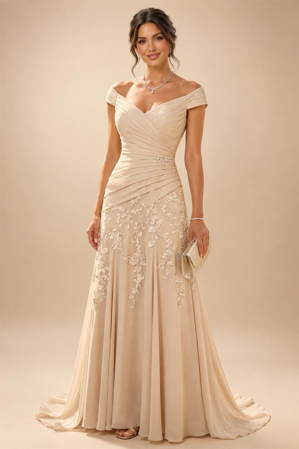 Sheath Floral Jacquard Off Shoulder Mother of the Bride & Groom Dresses with Flower (SHI22500777)
