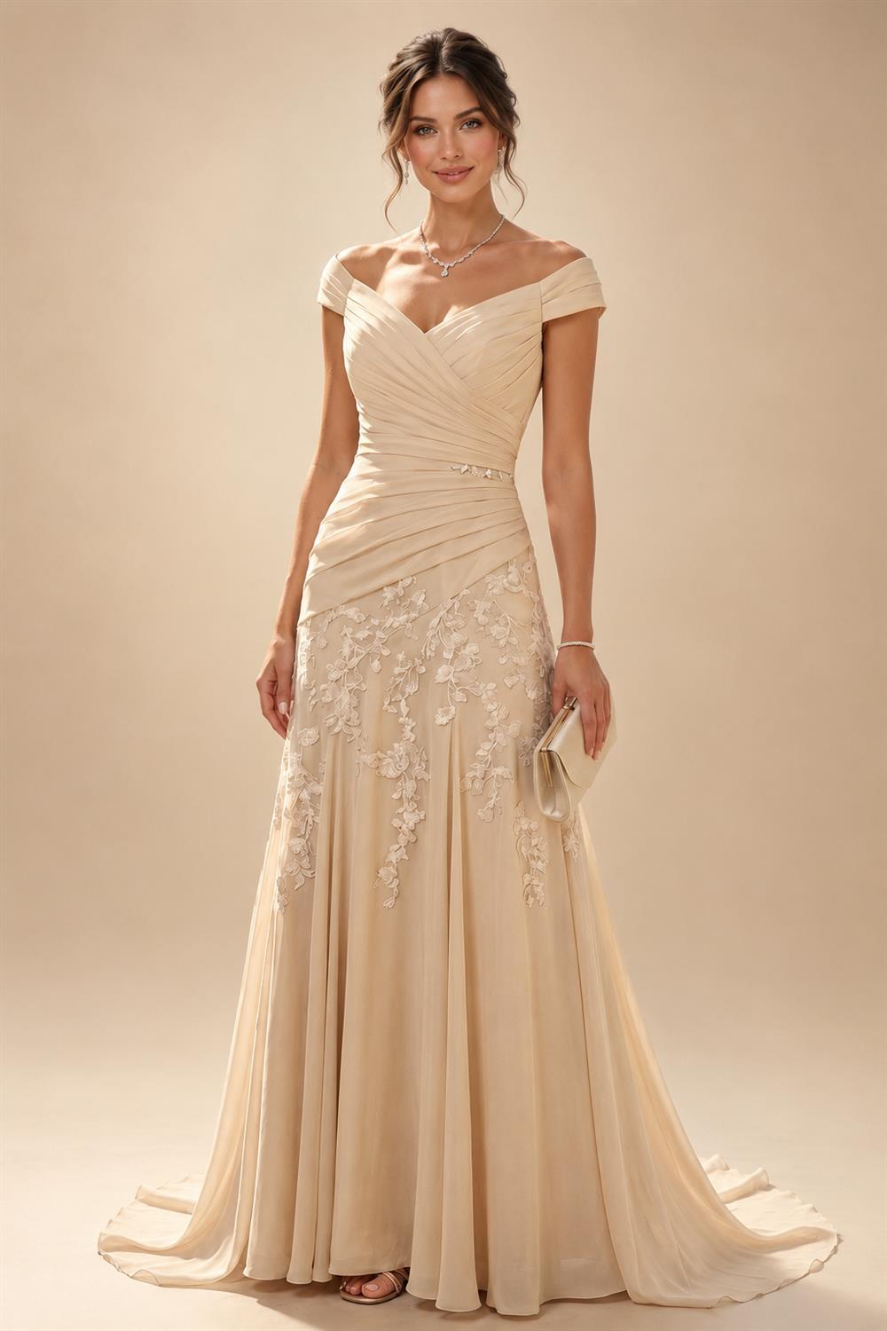 A-Line/Princess V-Neck Chiffon Floor-Length Mother of the Bride & Groom Dresses with Lace Appliques & Ruffles (SHI22501563)