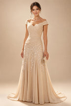 A-Line/Princess One Shoulder Chiffon Floor-Length Mother of the Bride & Groom Dresses with Lace Appliques, Sweep Train & Side Sash (SHI22501663)