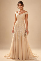 A-Line/Princess Strapless Lace Appliques Floor-Length Mother of the Bride & Groom Dresses with Pleats, Ruched Waist & Sweep Train (SHI22501664)