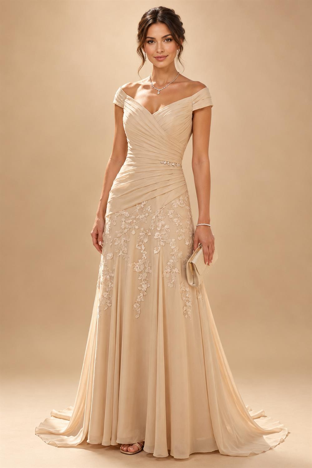 Chiffon A-Line/Princess Scoop Neck Floor-Length Mother of the Bride & Groom Dresses with Tiered Layers (SHI22501536)