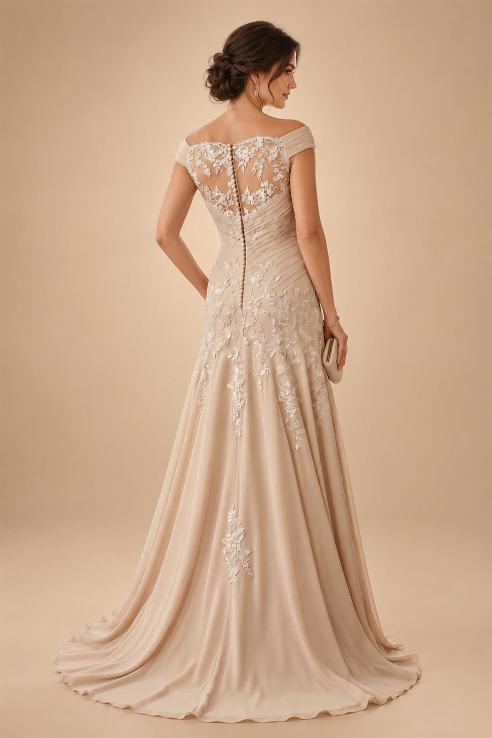 Chiffon Lace A-Line/Princess Off Shoulder Long Mother of the Bride & Groom Dresses with Ruched Waist & Sweep Train (SHI22501250)