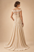 A-Line Chiffon Cape Sleeves Floor-Length Mother of the Bride & Groom Dresses with Ruched Waist (SHI22500705)