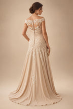 A-Line/Princess One Shoulder Chiffon Floor-Length Mother of the Bride & Groom Dresses with Lace Appliques, Sweep Train & Side Sash (SHI22501663)