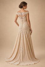 A-Line/Princess Strapless Lace Appliques Floor-Length Mother of the Bride & Groom Dresses with Pleats, Ruched Waist & Sweep Train (SHI22501664)