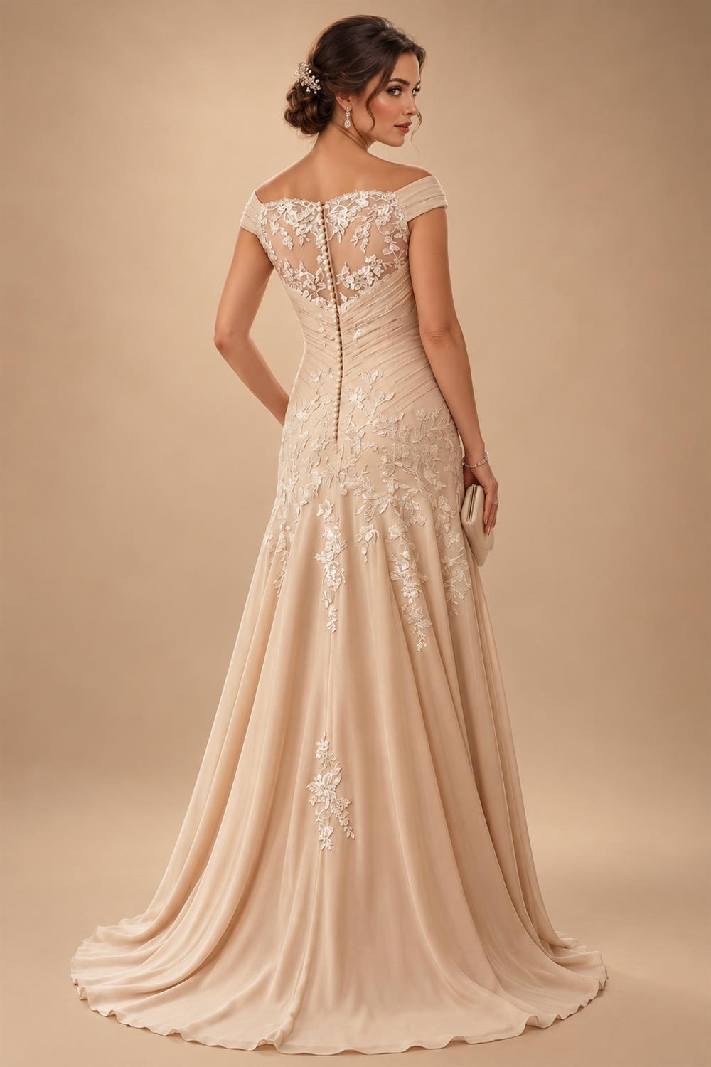 Chiffon Lace A-Line/Princess Off Shoulder Long Mother of the Bride & Groom Dresses with Ruched Waist & Sweep Train (SHI22501250)