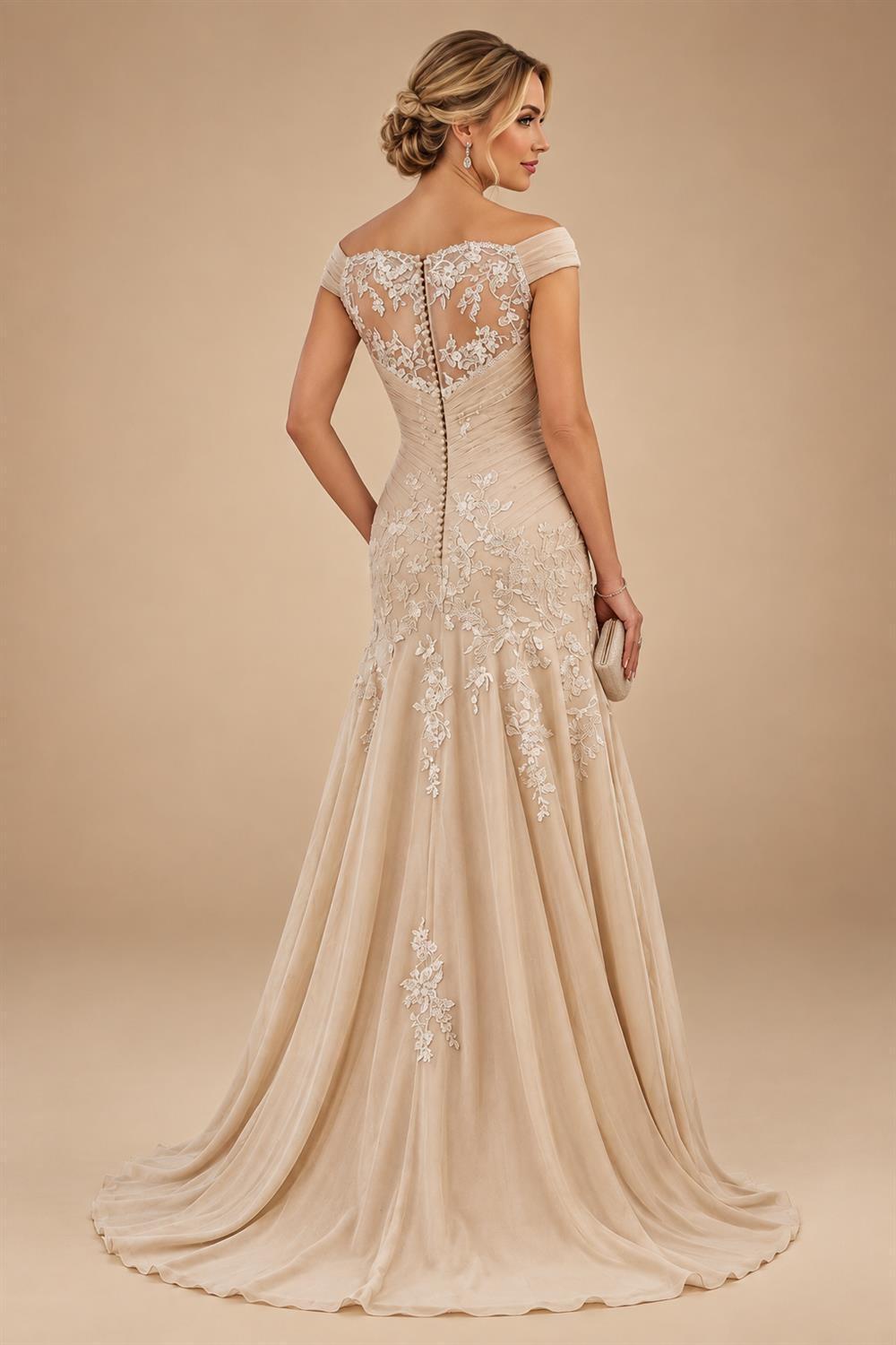 A-Line/Princess Off Shoulder Chiffon Maxi Mother of the Bride & Groom Dresses with Lace Appliques, Rhinestone & Pleats (SHI22501655)