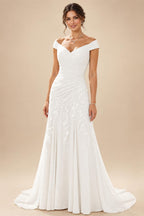 Chiffon Lace A-Line/Princess Off Shoulder Long Mother of the Bride & Groom Dresses with Ruched Waist & Sweep Train (SHI22501250)