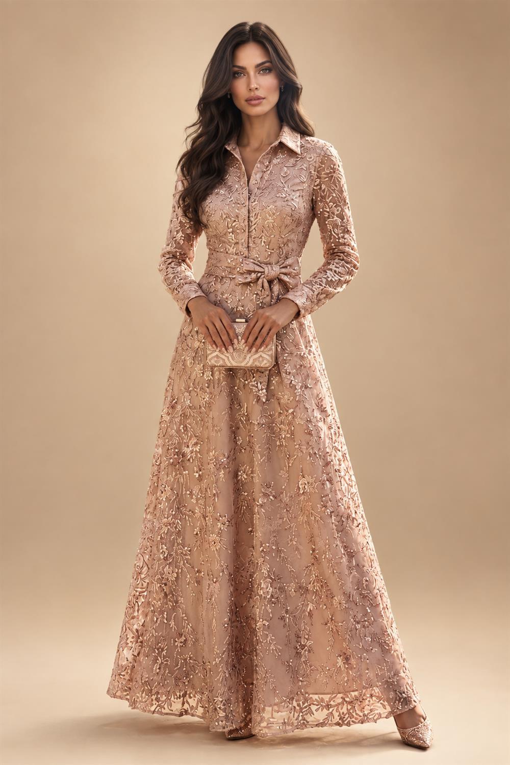 Sequin Floral A-Line/Princess V-Neck Floor-Length Mother of the Bride & Groom Dresses with 3D Flowers & Pleats (SHI22501348)