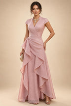 A-Line/Princess Off Shoulder Chiffon Floor-Length Mother of the Bride & Groom Dresses with Sequin, Lace Appliques & Pleats (SHI22501662)
