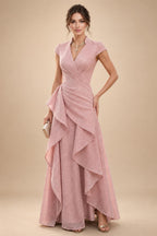 A-Line/Princess V-Neck Velvet Floor-Length Mother of the Bride & Groom Dresses with Ruched Waist (SHI22501614)