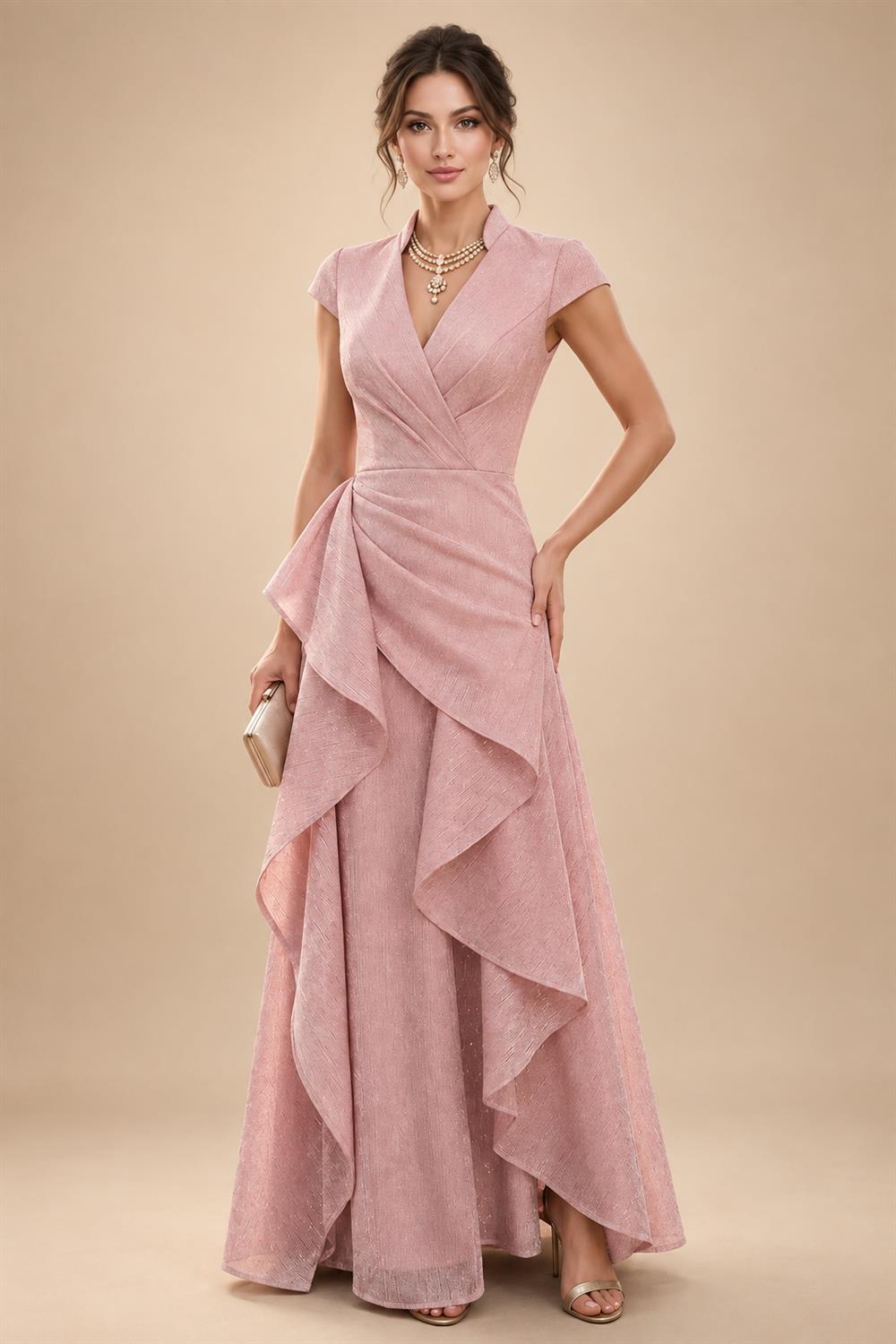 A-Line/Princess V-Neck Velvet Floor-Length Mother of the Bride & Groom Dresses with Ruched Waist (SHI22501614)