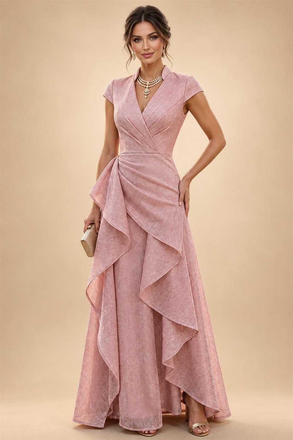 Floral Print A-Line/Princess Scoop Neck Tea-Length Mother of the Bride & Groom Dresses with Tiered Layers & Ruched Waist (SHI22501120)