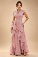 Sheath/Column Scoop Neck Lace Appliques Maxi Mother of the Bride & Groom Dresses with Ruched Waist & Sequin (SHI22501632)