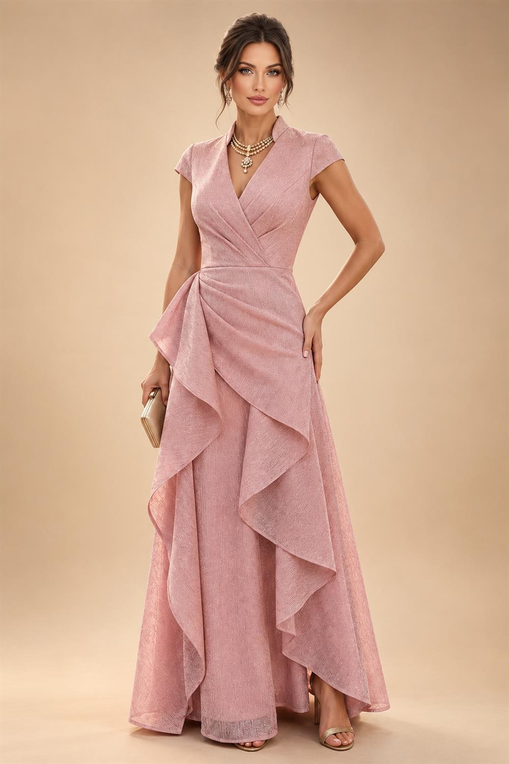 Sheath/Column Scoop Neck Lace Appliques Maxi Mother of the Bride & Groom Dresses with Ruched Waist & Sequin (SHI22501632)