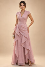 A-Line/Princess Scoop Neck Chiffon Maxi Mother of the Bride & Groom Dresses with Lace Appliques, Sweep Train & Pleats (SHI22501636)