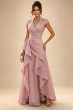 Sequin Floral A-Line/Princess V-Neck Floor-Length Mother of the Bride & Groom Dresses with 3D Flowers & Pleats (SHI22501350)