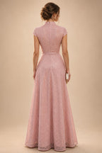 A-Line/Princess One Shoulder Chiffon Floor-Length Mother of the Bride & Groom Dresses with Lace Appliques, Sweep Train & Side Sash (SHI22501663)