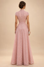 Sheath/Column Off Shoulder Stretch Jersey Floor-Length Mother of the Bride & Groom Dresses with Lace Appliques Sleeves & Slit (SHI22501550)