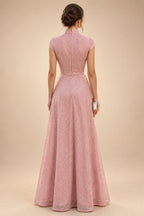 Sheath/Column Scoop Neck Lace Appliques Maxi Mother of the Bride & Groom Dresses with Ruched Waist & Sequin (SHI22501632)