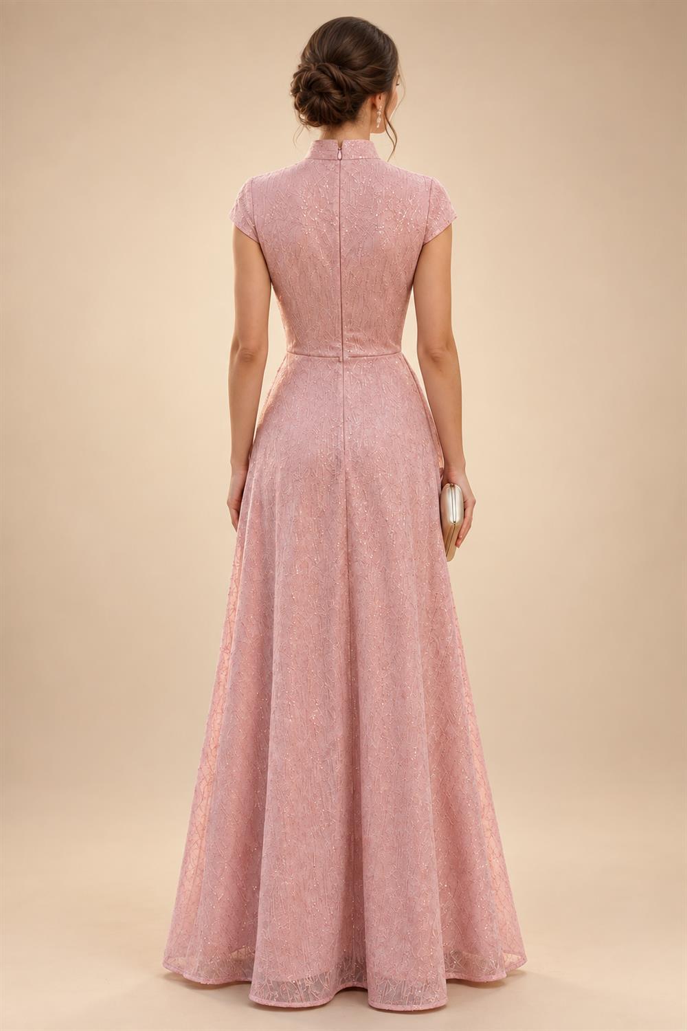 Sheath/Column Scoop Neck Lace Appliques Maxi Mother of the Bride & Groom Dresses with Ruched Waist & Sequin (SHI22501632)