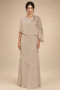 Chiffon A-Line/Princess Scoop Neck Floor-Length Mother of the Bride & Groom Dresses with Tiered Layers (SHI22501536)