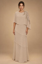 Chiffon A-Line/Princess Scoop Neck Floor-Length Mother of the Bride & Groom Dresses with Tiered Layers (SHI22501536)