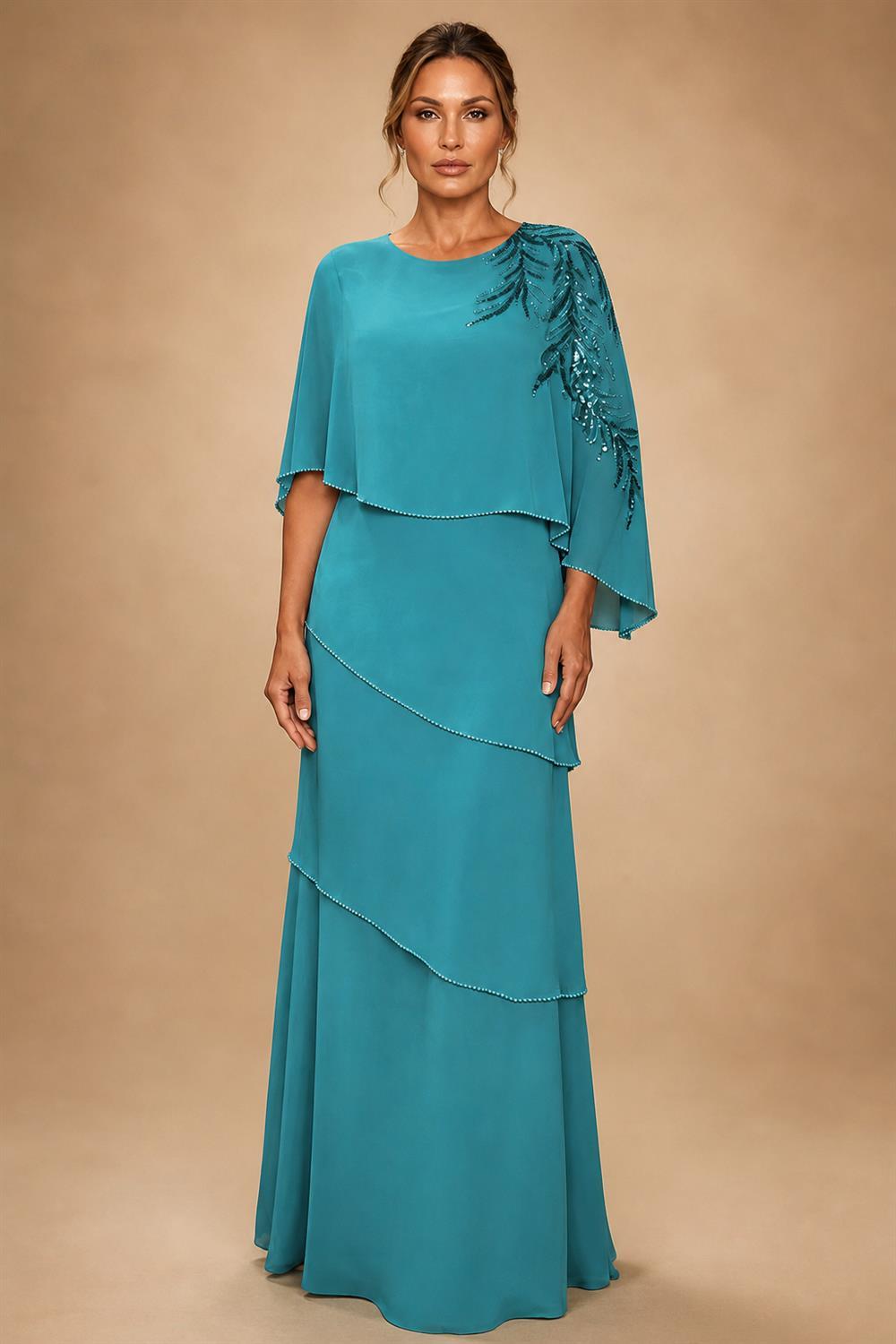 Chiffon A-Line/Princess Scoop Neck Floor-Length Mother of the Bride & Groom Dresses with Tiered Layers (SHI22501536)